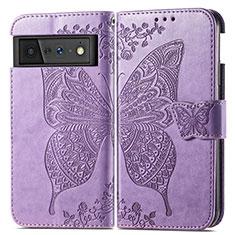 Leather Case Stands Butterfly Flip Cover Holder for Google Pixel 6 5G Clove Purple