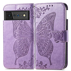 Leather Case Stands Butterfly Flip Cover Holder for Google Pixel 6 Pro 5G Clove Purple