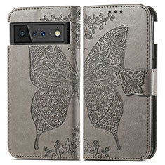 Leather Case Stands Butterfly Flip Cover Holder for Google Pixel 6 Pro 5G Gray