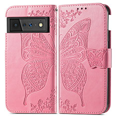 Leather Case Stands Butterfly Flip Cover Holder for Google Pixel 6 Pro 5G Hot Pink