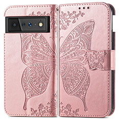 Leather Case Stands Butterfly Flip Cover Holder for Google Pixel 6 Pro 5G Rose Gold