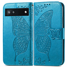 Leather Case Stands Butterfly Flip Cover Holder for Google Pixel 6a 5G Blue
