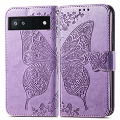 Leather Case Stands Butterfly Flip Cover Holder for Google Pixel 6a 5G Clove Purple