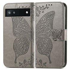 Leather Case Stands Butterfly Flip Cover Holder for Google Pixel 6a 5G Gray