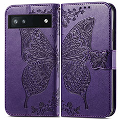 Leather Case Stands Butterfly Flip Cover Holder for Google Pixel 6a 5G Purple