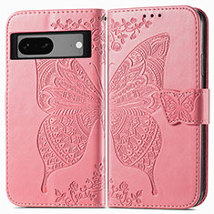 Leather Case Stands Butterfly Flip Cover Holder for Google Pixel 7 5G Hot Pink