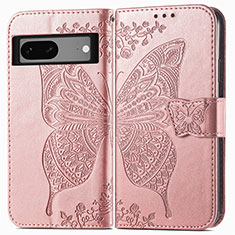 Leather Case Stands Butterfly Flip Cover Holder for Google Pixel 7 5G Rose Gold