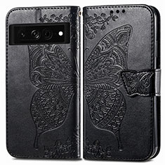 Leather Case Stands Butterfly Flip Cover Holder for Google Pixel 7 Pro 5G Black