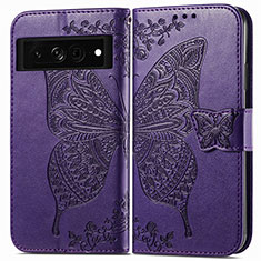 Leather Case Stands Butterfly Flip Cover Holder for Google Pixel 7 Pro 5G Purple