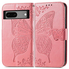 Leather Case Stands Butterfly Flip Cover Holder for Google Pixel 7a 5G Hot Pink