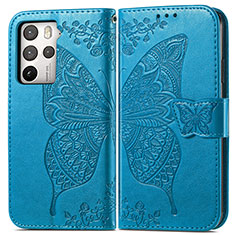 Leather Case Stands Butterfly Flip Cover Holder for HTC U23 5G Blue