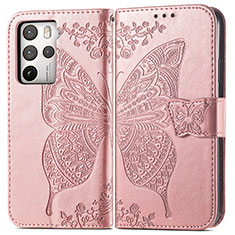 Leather Case Stands Butterfly Flip Cover Holder for HTC U23 5G Rose Gold