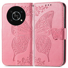 Leather Case Stands Butterfly Flip Cover Holder for Huawei Enjoy 50 Pro Hot Pink