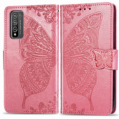 Leather Case Stands Butterfly Flip Cover Holder for Huawei Honor 10X Lite Hot Pink