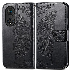 Leather Case Stands Butterfly Flip Cover Holder for Huawei Honor 50 5G Black