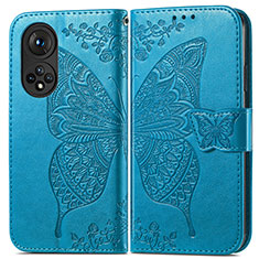 Leather Case Stands Butterfly Flip Cover Holder for Huawei Honor 50 5G Blue