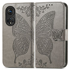 Leather Case Stands Butterfly Flip Cover Holder for Huawei Honor 50 5G Gray