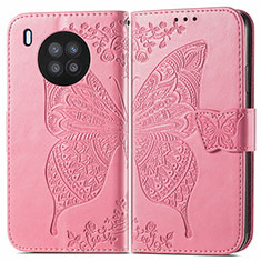 Leather Case Stands Butterfly Flip Cover Holder for Huawei Honor 50 Lite Hot Pink