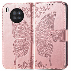 Leather Case Stands Butterfly Flip Cover Holder for Huawei Honor 50 Lite Rose Gold