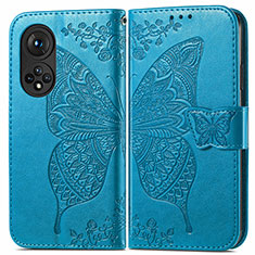 Leather Case Stands Butterfly Flip Cover Holder for Huawei Honor 50 Pro 5G Blue