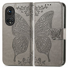 Leather Case Stands Butterfly Flip Cover Holder for Huawei Honor 50 Pro 5G Gray