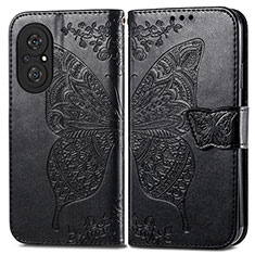 Leather Case Stands Butterfly Flip Cover Holder for Huawei Honor 50 SE 5G Black