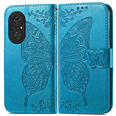 Leather Case Stands Butterfly Flip Cover Holder for Huawei Honor 50 SE 5G Blue