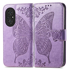 Leather Case Stands Butterfly Flip Cover Holder for Huawei Honor 50 SE 5G Clove Purple