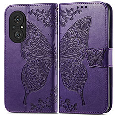 Leather Case Stands Butterfly Flip Cover Holder for Huawei Honor 50 SE 5G Purple