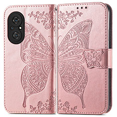 Leather Case Stands Butterfly Flip Cover Holder for Huawei Honor 50 SE 5G Rose Gold