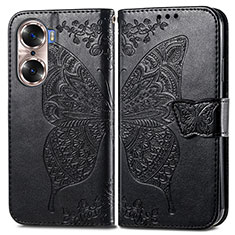 Leather Case Stands Butterfly Flip Cover Holder for Huawei Honor 60 5G Black