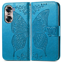 Leather Case Stands Butterfly Flip Cover Holder for Huawei Honor 60 5G Blue