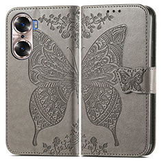 Leather Case Stands Butterfly Flip Cover Holder for Huawei Honor 60 Pro 5G Gray