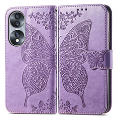 Leather Case Stands Butterfly Flip Cover Holder for Huawei Honor 70 5G Clove Purple