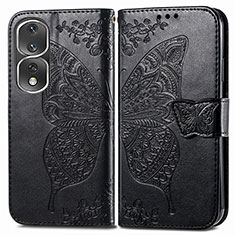 Leather Case Stands Butterfly Flip Cover Holder for Huawei Honor 80 Pro 5G Black