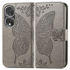 Leather Case Stands Butterfly Flip Cover Holder for Huawei Honor 80 Pro 5G Gray