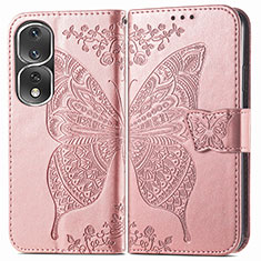 Leather Case Stands Butterfly Flip Cover Holder for Huawei Honor 80 Pro 5G Rose Gold