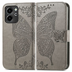 Leather Case Stands Butterfly Flip Cover Holder for Huawei Honor 80 SE 5G Gray