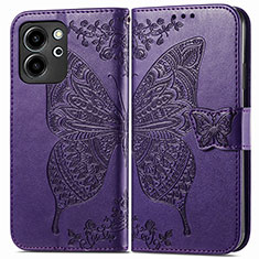 Leather Case Stands Butterfly Flip Cover Holder for Huawei Honor 80 SE 5G Purple