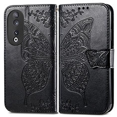 Leather Case Stands Butterfly Flip Cover Holder for Huawei Honor 90 5G Black