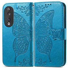 Leather Case Stands Butterfly Flip Cover Holder for Huawei Honor 90 5G Blue