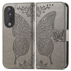 Leather Case Stands Butterfly Flip Cover Holder for Huawei Honor 90 5G Gray