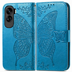 Leather Case Stands Butterfly Flip Cover Holder for Huawei Honor 90 Lite 5G Blue