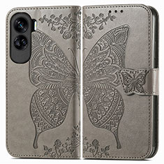 Leather Case Stands Butterfly Flip Cover Holder for Huawei Honor 90 Lite 5G Gray