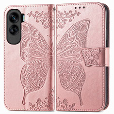 Leather Case Stands Butterfly Flip Cover Holder for Huawei Honor 90 Lite 5G Rose Gold