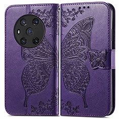 Leather Case Stands Butterfly Flip Cover Holder for Huawei Honor Magic3 5G Purple