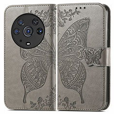 Leather Case Stands Butterfly Flip Cover Holder for Huawei Honor Magic3 Pro 5G Gray