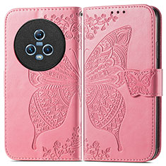 Leather Case Stands Butterfly Flip Cover Holder for Huawei Honor Magic5 5G Hot Pink