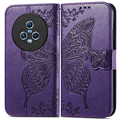 Leather Case Stands Butterfly Flip Cover Holder for Huawei Honor Magic5 5G Purple