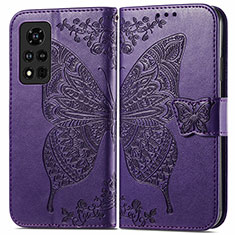 Leather Case Stands Butterfly Flip Cover Holder for Huawei Honor V40 5G Purple